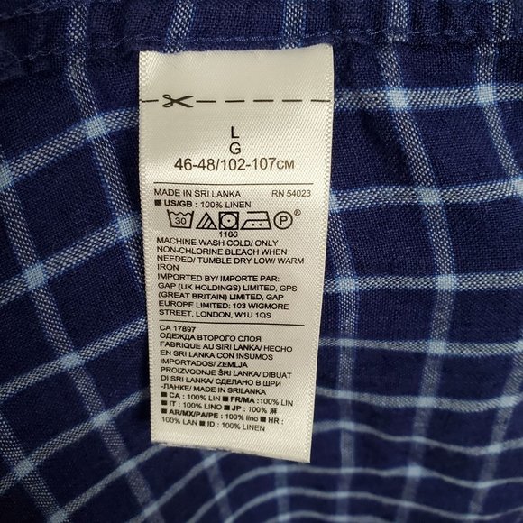 Banana Republic Mens Size L Shirt 100% Linen Camden Standard Fit Windowpane Blue - Picture 9 of 12